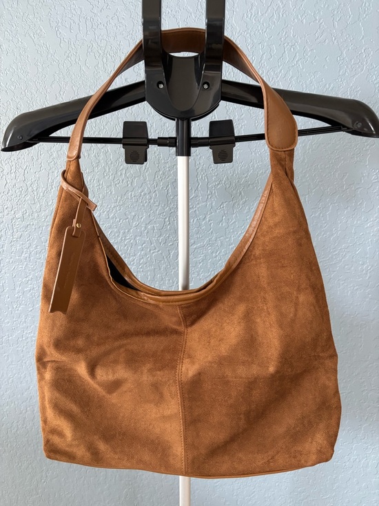 Handbags - Faux Suede Slouchy Hobo  Shoulder Purse Light Brown-New